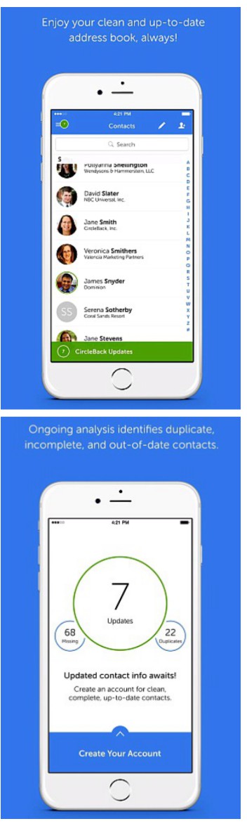 CircleBack contact manager screenshots